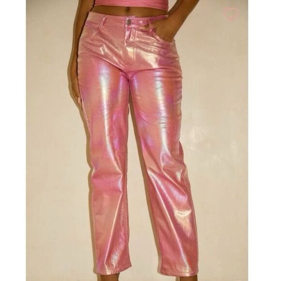 Barbie Pink Metallic, Barbiecore, 90s Straight Leg Pants Size S - Picture 5 of 7